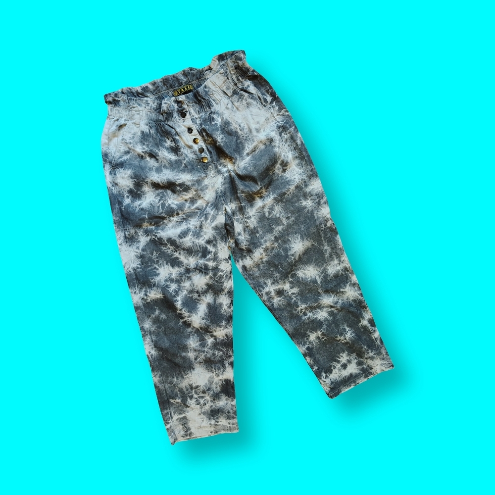 Vintage Womens Size 1X Gray Tie Dye Pants Pull On Casual Tie-Dyed Trousers TAXI